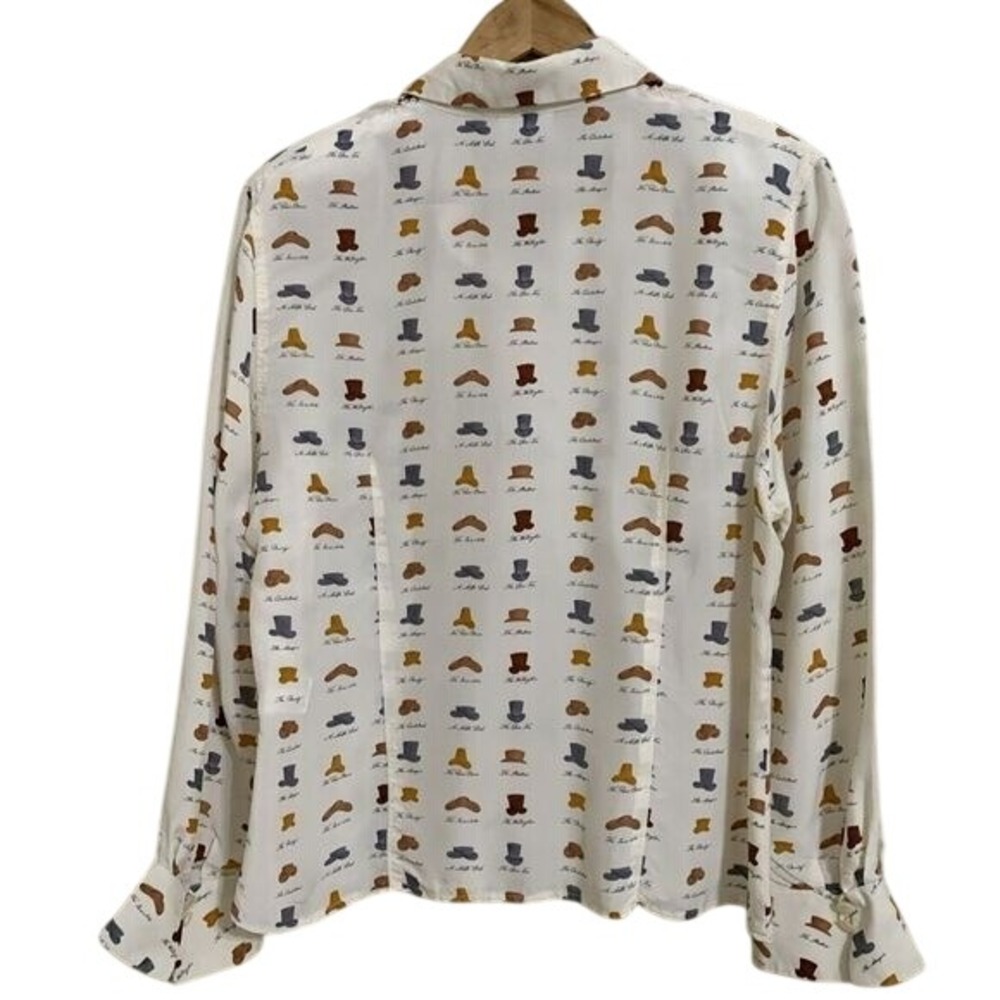 Vintage Betty Barclay Silk Blouse Size 46 M/L Equestrian Western Hats‎ Beige - Picture 3 of 9